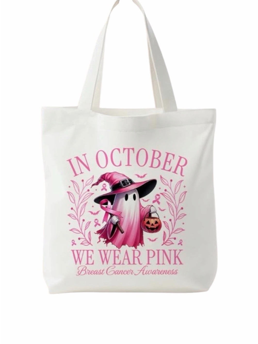 Breast Cancer Awareness Pink Ghost Tote Bag - In October We Wear Pink New